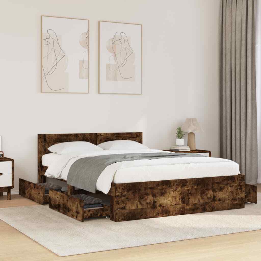 1436166 Giroletto con Testiera Rovere Fumo 135x190 cm Legno Multistrato