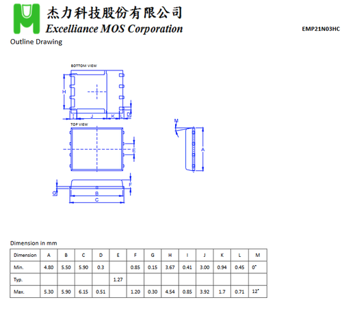 pk532 Mosfet EMP21N03H EMP21N03 P2I NO3 P21N03 P21 N03 EMP21N03HC EDFN5X6 IC - Picture 2 of 3