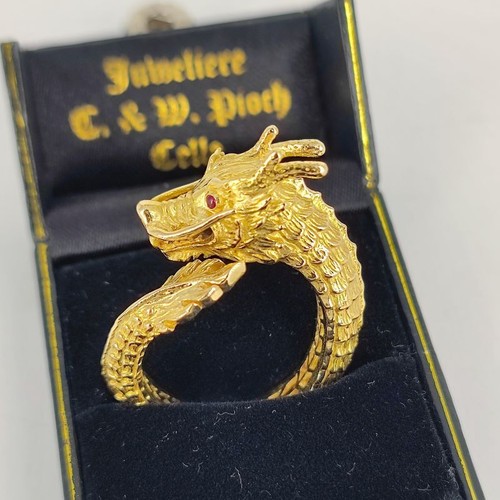 Imposanter Vintage Drachenring aus 750er Gelbgold mit Rubinaugen - Bild 8 von 9