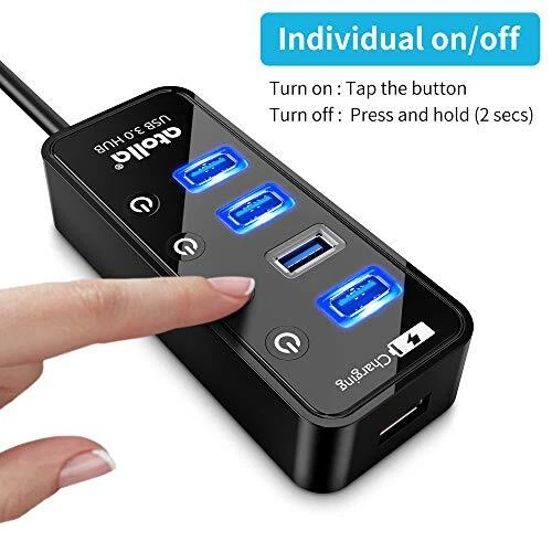 Powered USB Hub Long Cord, atolla USB 3.0 Hub 4 + 1 Data Transfer and Charging M