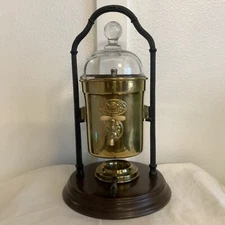 READ! Antique Vintage Coffee Percolator Machine Brass with Wood Base For Parts