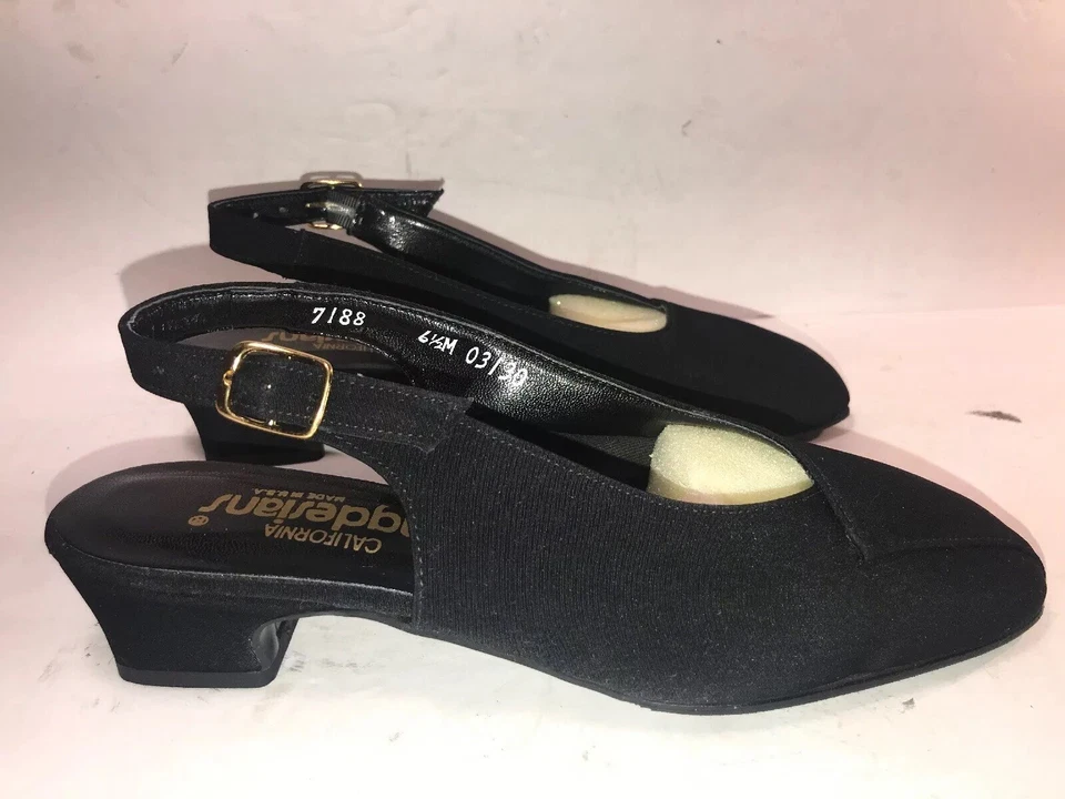 加利福尼亚州 MAGDESIANS 尺寸 6 1/2 M 黑色面料 SLINGBACK 女士 PUMPS WS7-18-8 — 第 3/4 张图片