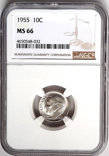 1955-Philadelphia Mint Silver Roosevelt Dime (10C) NGC MS 66