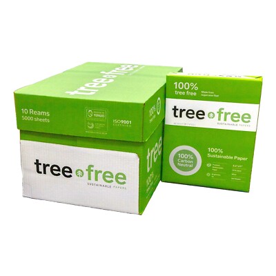 Tree Free Copy Paper, 20 LB, 8.5'' x 11'', 92 Bright 10 Ream/5,000 Sheet Carton