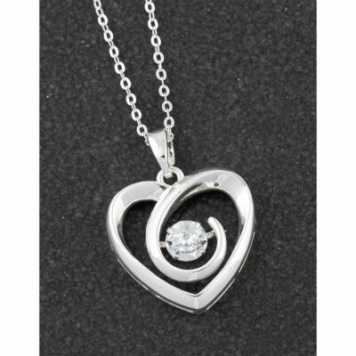 Equilibrium Moving Crystal Heart Silver Plated Necklace
