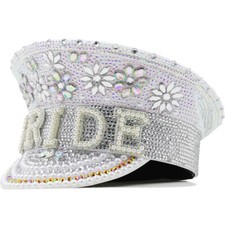 Unisex Shiny Sequin Rhinestones Military Captain Cap Headwear Music Festival Hat