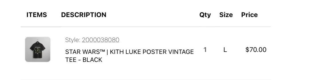 Kith x Star Wars Luke Poster Vintage Tee Size Large Order Confirmed