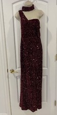 Rzlmin Red L Halter One Shoulder Slit Formal Sequins Evening Gown Dress