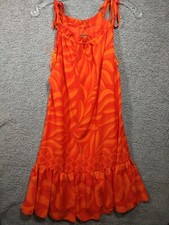 Taylor Dress Sz XS Orange Floral Halter W Ruffle & Tassel Accents Euc