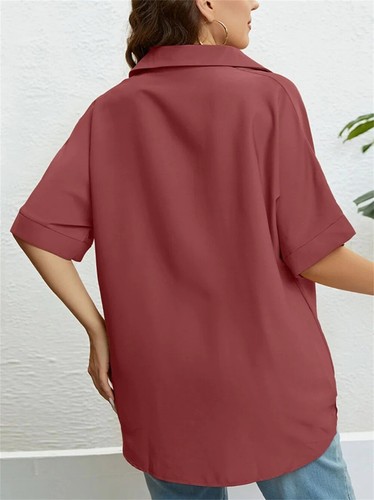 Plus Size Women's Summer Casual Blouses Solid Tops Short Sleeve Pleated Shirts - Picture 3 of 8