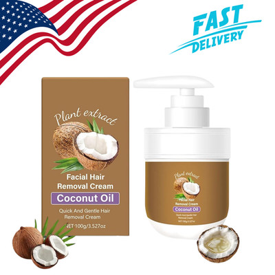 Facial Hair Removal Cream Coconut Oil Based Gentle Body Hair Remover 3.52 Fl Oz