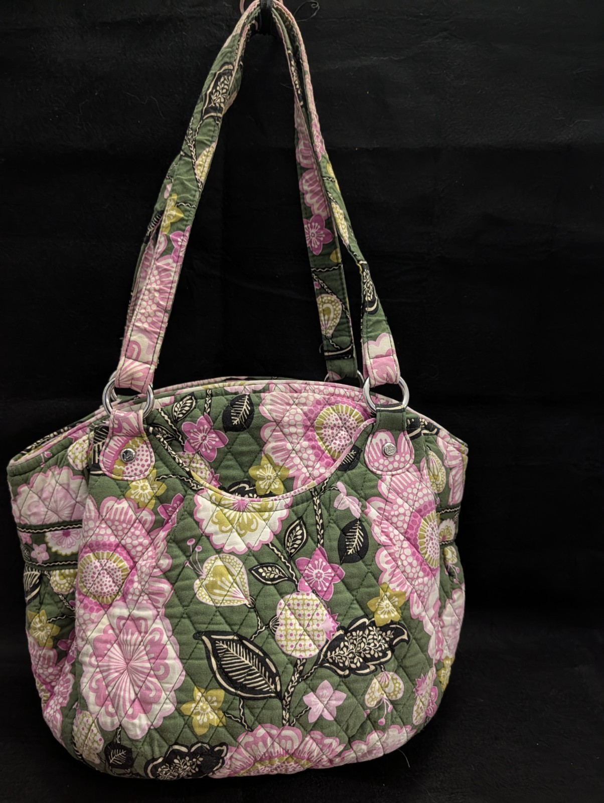 Vera Bradley Tote Handbag Retired OLIVIA PINK Curve Top Pocket Zipper Closure