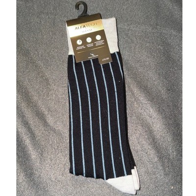 Alfani AlfaTech Mens Dress Socks Black Blue Pinstripe Seamless Toe 10-13 NEW