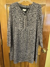 LOFT Outlet Leopard Print Shift Dress Women s Size M Long Sleeve Lined