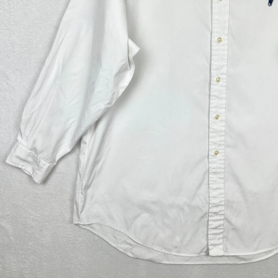 Camisa Ralph Lauren Blanca Abotonada Hombres 17 32/33 Azul Pony Manga Larga Yarmouth Foto 4 de 4