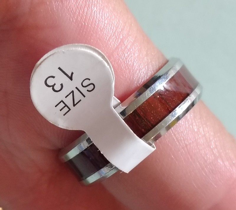 Mens Stainless Steel 8mm Polished Red Wood Inlay Wedding Band Ring