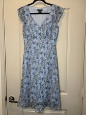 FLP Faith Love Passion Midi Dress Womens 12 Blue Floral V Neck Everyday Wear