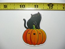 HALLOWEEN CAT SITTING ON PUMPKIN SMALL STICKER DECAL FALL SEASON DECORATION