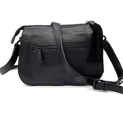 La Diva Crossbody Bag Black Suede Leather Tassel Minimalist Indie Urban Edgy