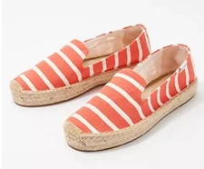 New Soludos Smoking Slippers Woven Platform Espadrille Sandals Red Striped Sz 6