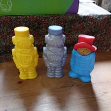 3 x Avon vintage novelty Empty Bubble Bath Bottles Paddington Bear Robots