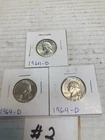 lot of 3 Washington quarters 90% silver 1964 D Beautiful Condition ........#2