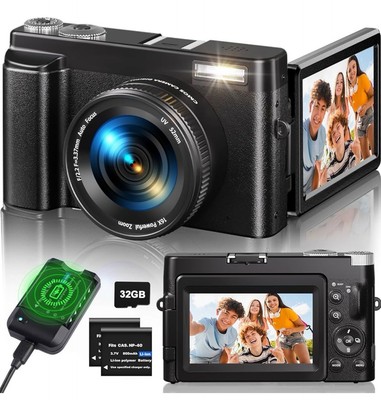 Digitalkamera 4K 48MP Autofokus 3'' 180° Flip Screen, 32GB, 2 Akkus 16 Zoom