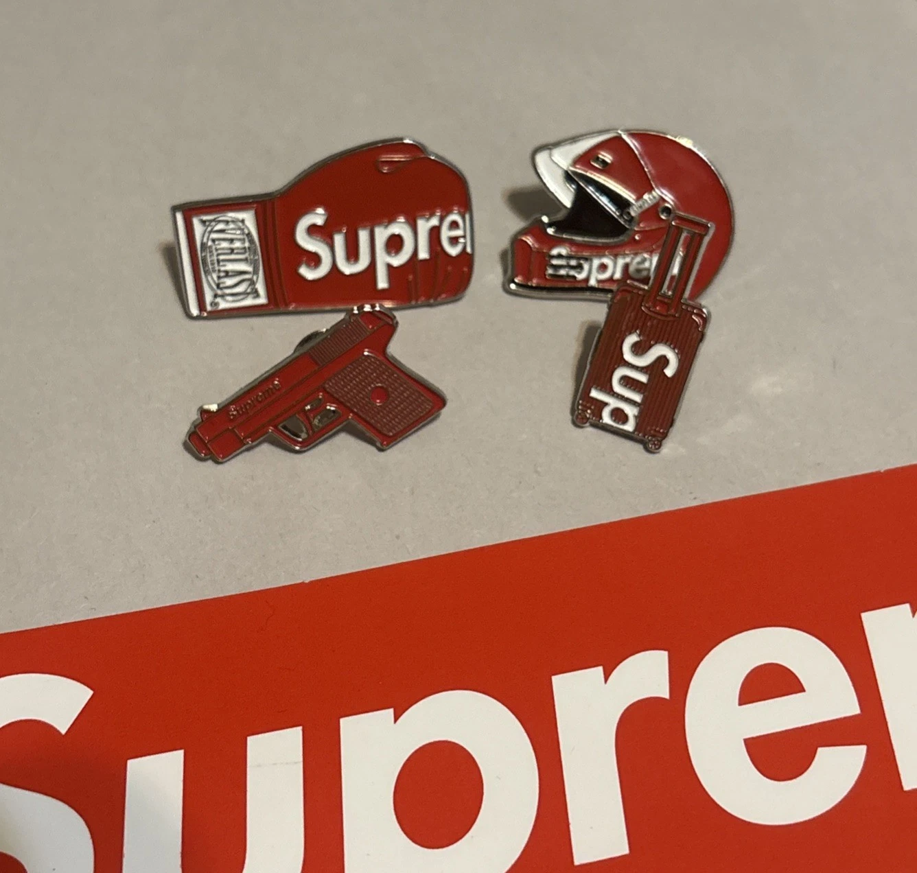 Supreme Early 2000’s Rare Pins BUNDLE (Gun, Suitcase, Boxing Glove, Bike Helmet)