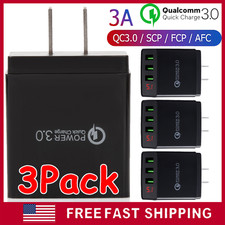 3Pack 3 Port Fast Quick Charge QC 3.0 USB Hub Wall Charger Power Adapter US Plug