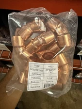 (10 PCS) 1" Copper 45° Degree Elbow Fittings CxC, Sweat Ends, LEAD FREE