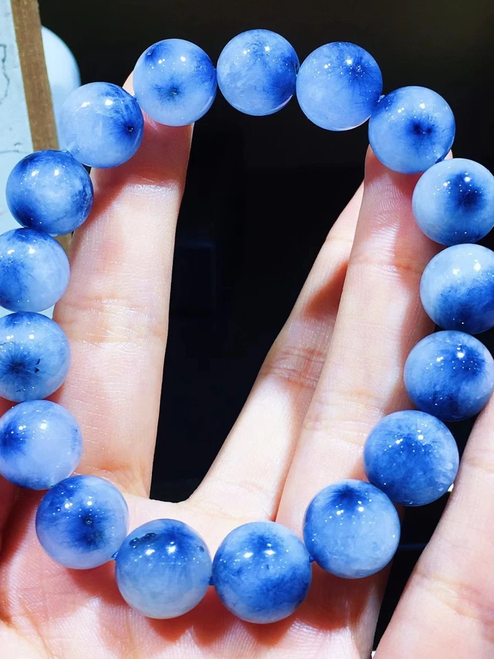 12.2mm 1pcs Natural Blue hair Rutilated Quartz Crystal Beads Bracelet - Image 3 of 4