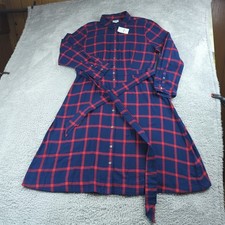 J Crew Shirt Dress Womens 12 Blue Red Plaid Flannel Tie Waist NWT