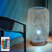 Rgb Led Steh Lampe Bambus Geflecht Stand Tisch Leuchte Ess Zimmer Fernbedienung
