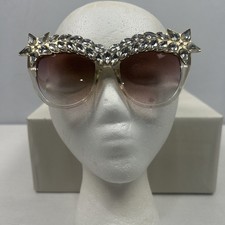 Cat Eye oversized style SUN GLASSES clear frame Clear Crystals retro Mardi Gras