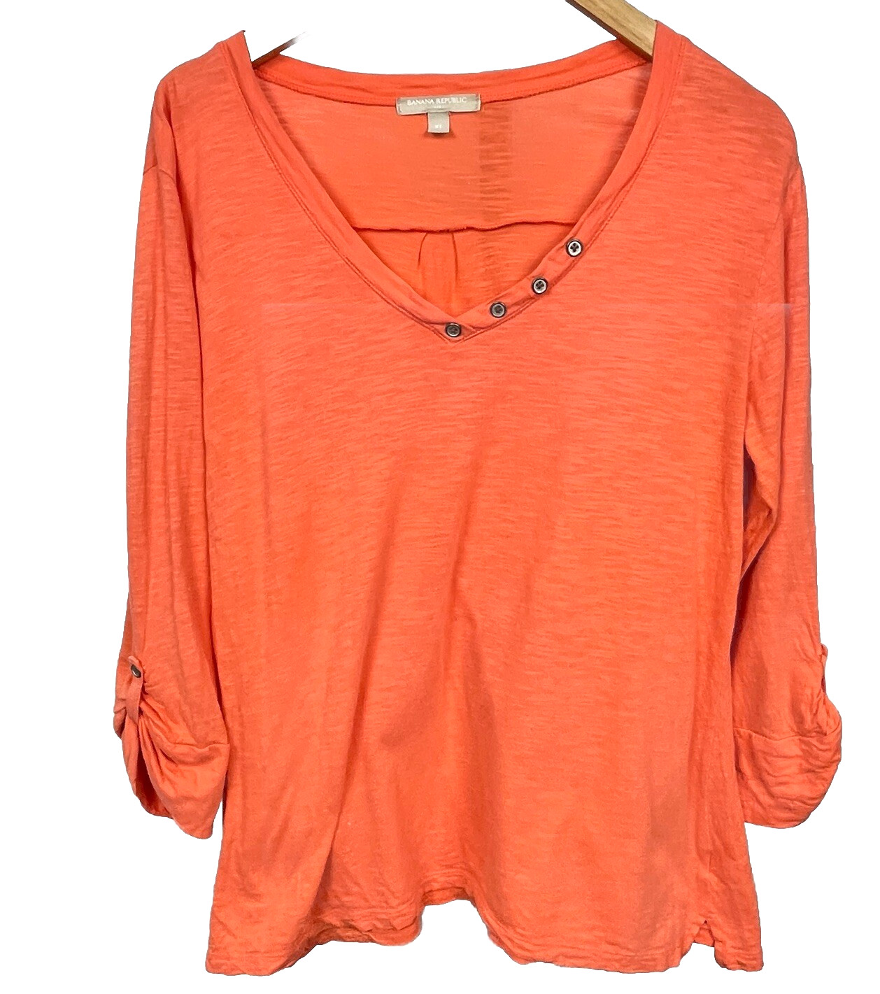 Banana Republic Roll Tab 3/4 Sleeve T-Shirt XL  Scoop Neck Henley Stretch Cotton