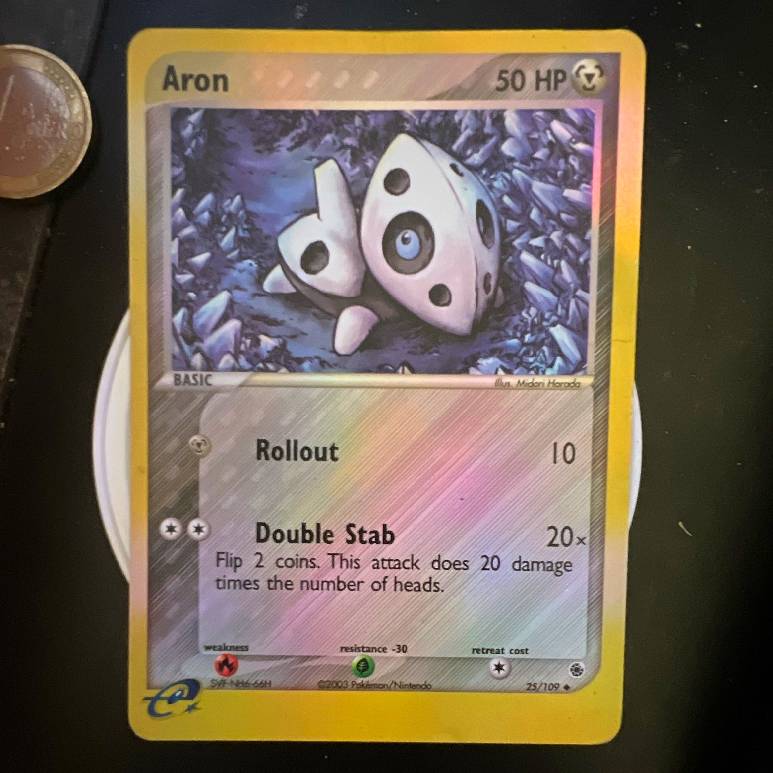 Pokemon TCG Aron EX Ruby & Sapphire 25/109 2003 English Reverse Holo HP - dents