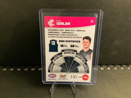 2022 AFL Select Prestige - SAM WALSH 195/325 - Pink Parallel - CARLTON - Picture 2 of 2