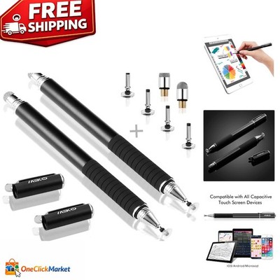 Precision Touch Screen Stylus Set - 2 Pcs with Replacement Disc and Fiber Tips