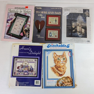 Cross Stitch Kits Lot Of 5 ALL Open & Partially Done  NEED Thread To Finish READ