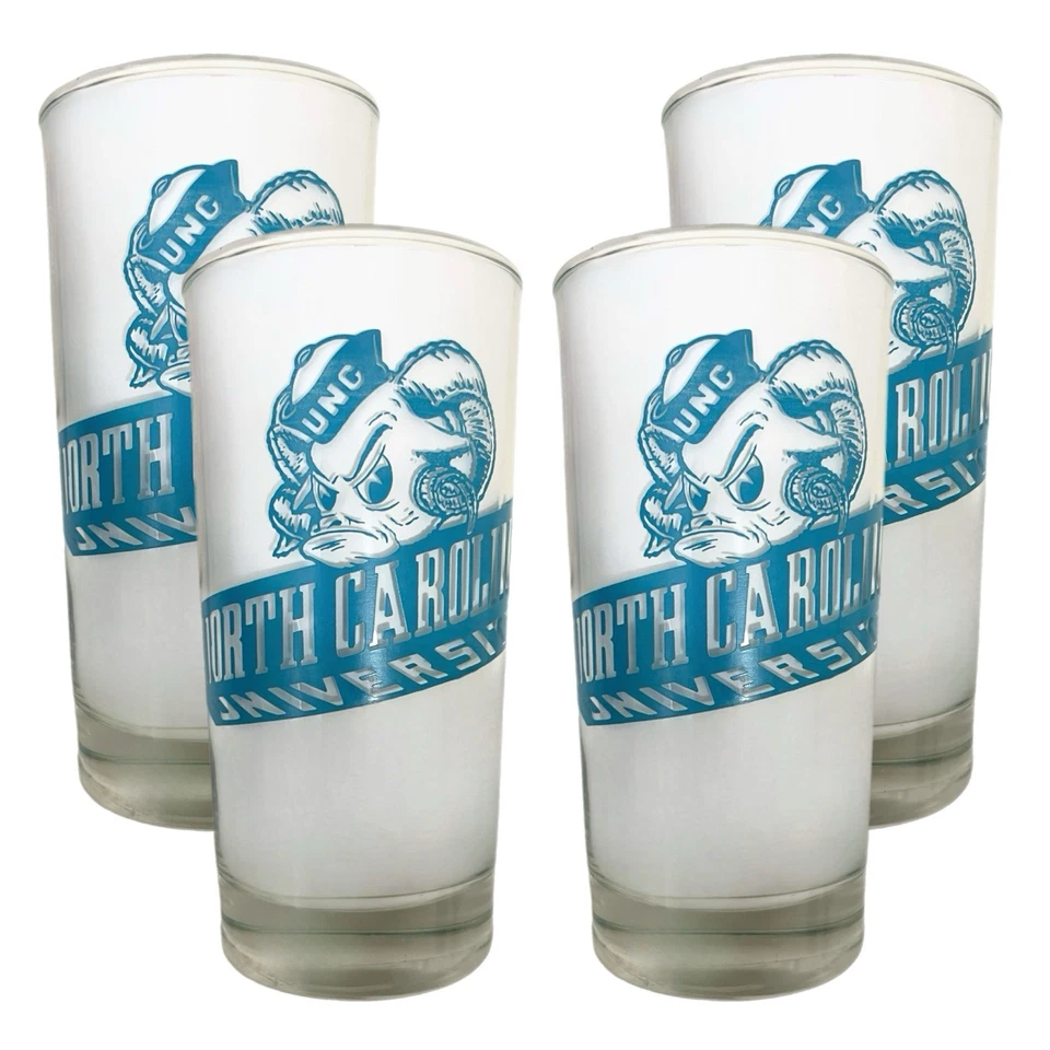 Vintage UNC Tar Heels Highball Glass Set 60s Collector Glasses - Set of 4 - Image 4 of 4