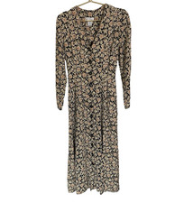 Vintage Express Floral Button Down Midi Dress Long Sleeve Rayon USA Fits an XS/S