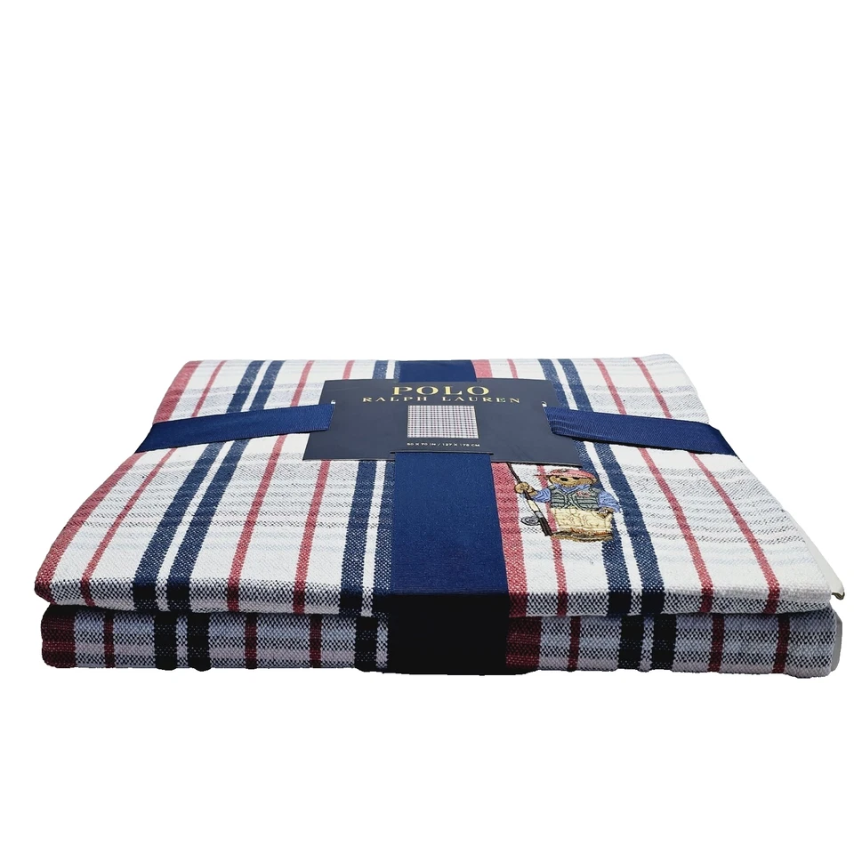 New Polo Ralph Lauren Plaid Polo Bear Fishing Cotton Throw Blanket 50x70 NWT - Image 2 of 4