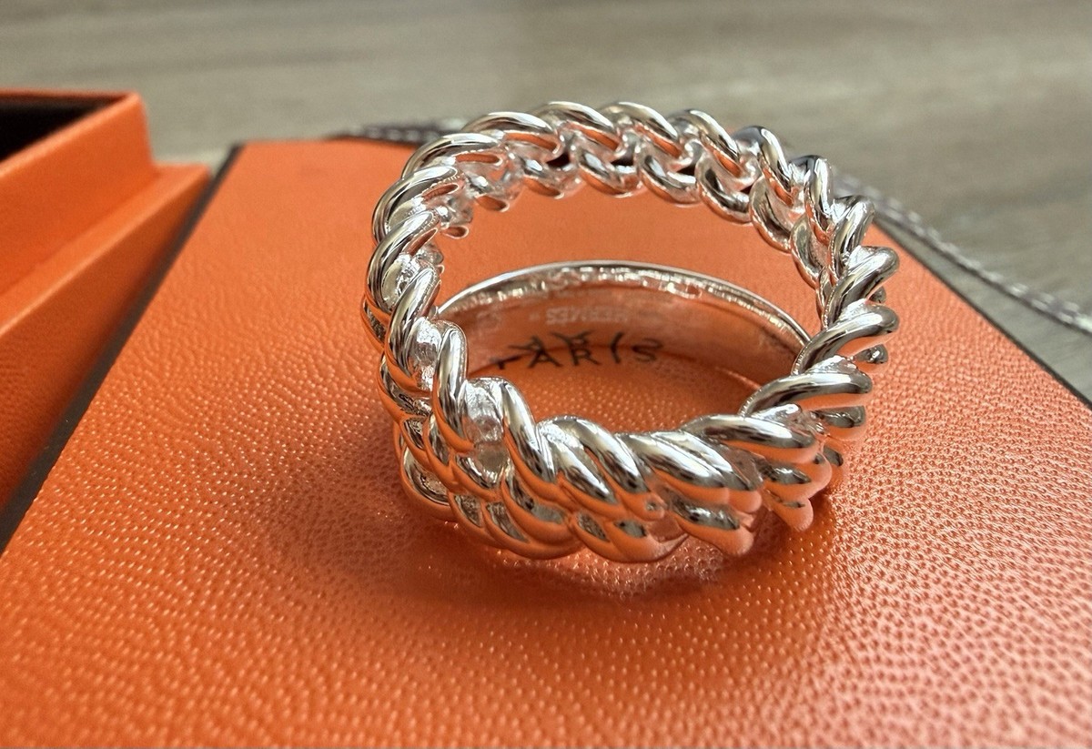 New HERMES Boucle Sellier Inflexible silver double ring medium