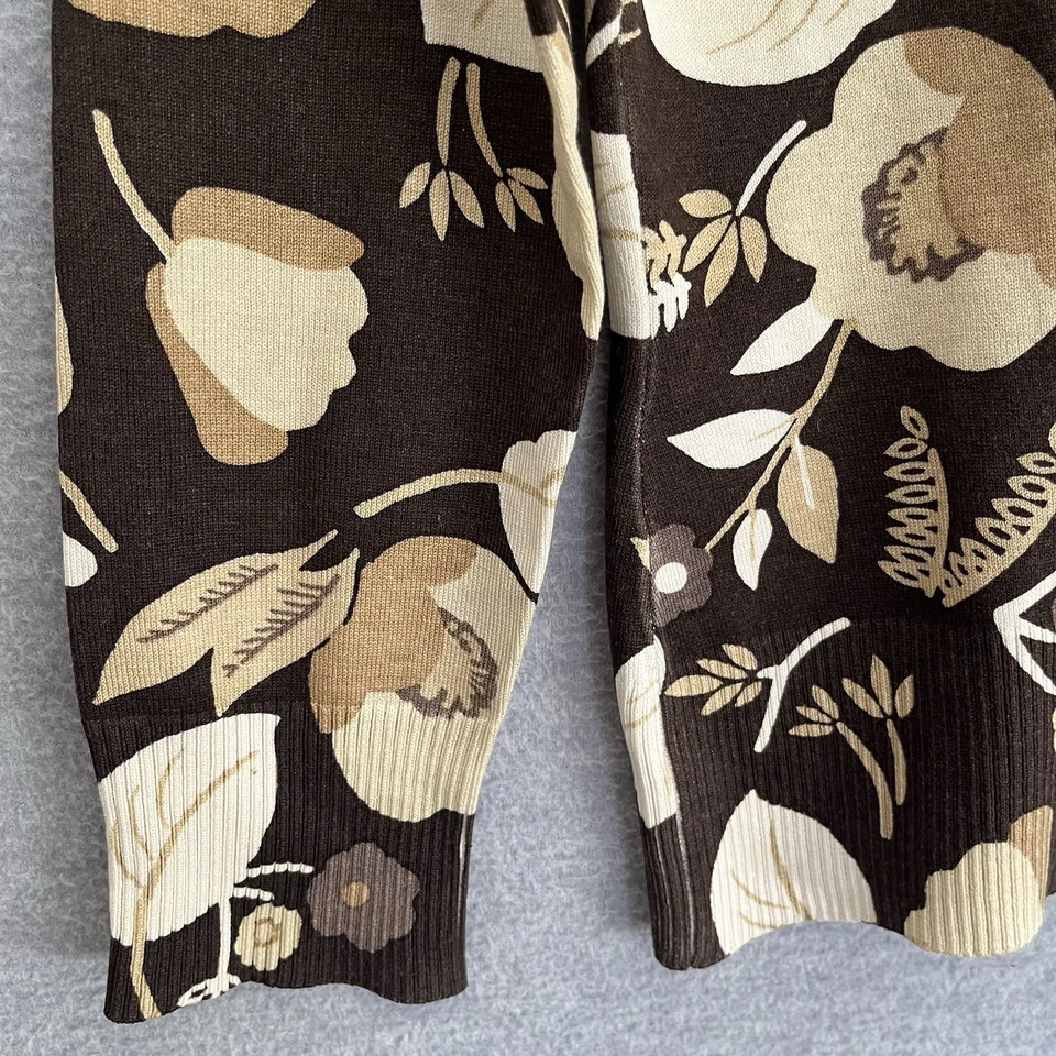 Sigrid Olsen Brown Floral Cardigan Size M Petite Fall Flowers Career Silk Blend - Image 3 of 4