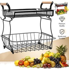 2 Etagen Obstkorb Gemüsekorb Metallkorb Snack Obst Aufbewahrungskorb Obstständer