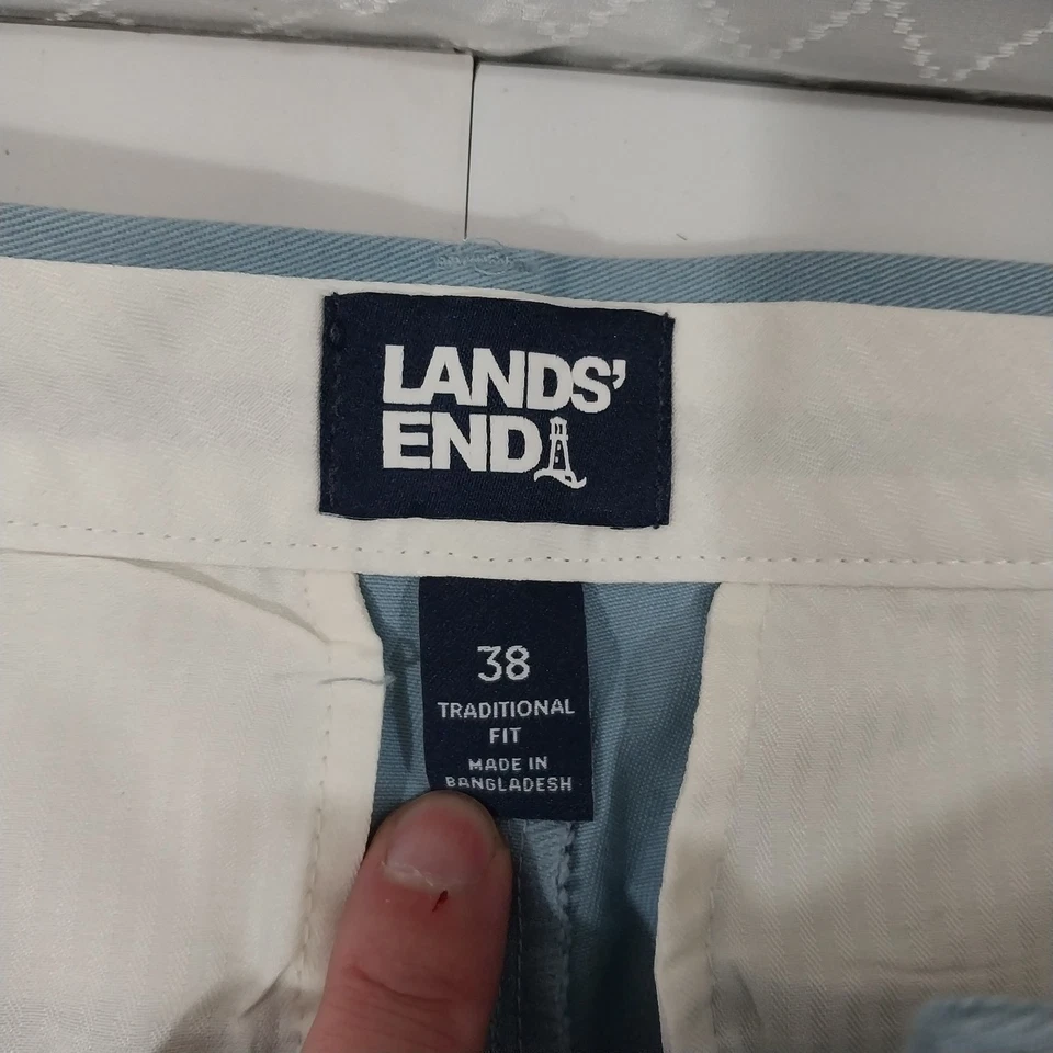 Pantalones Cortos de Vestido Vintage Lands" End Plisados Azul Claro Talla 38 Ajuste Tradicional Foto 2 de 4