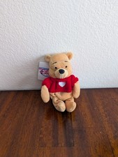 Disney Store Winnie the Pooh Red Sweater Stuffed Bean Plush 8 In Valentine Pooh