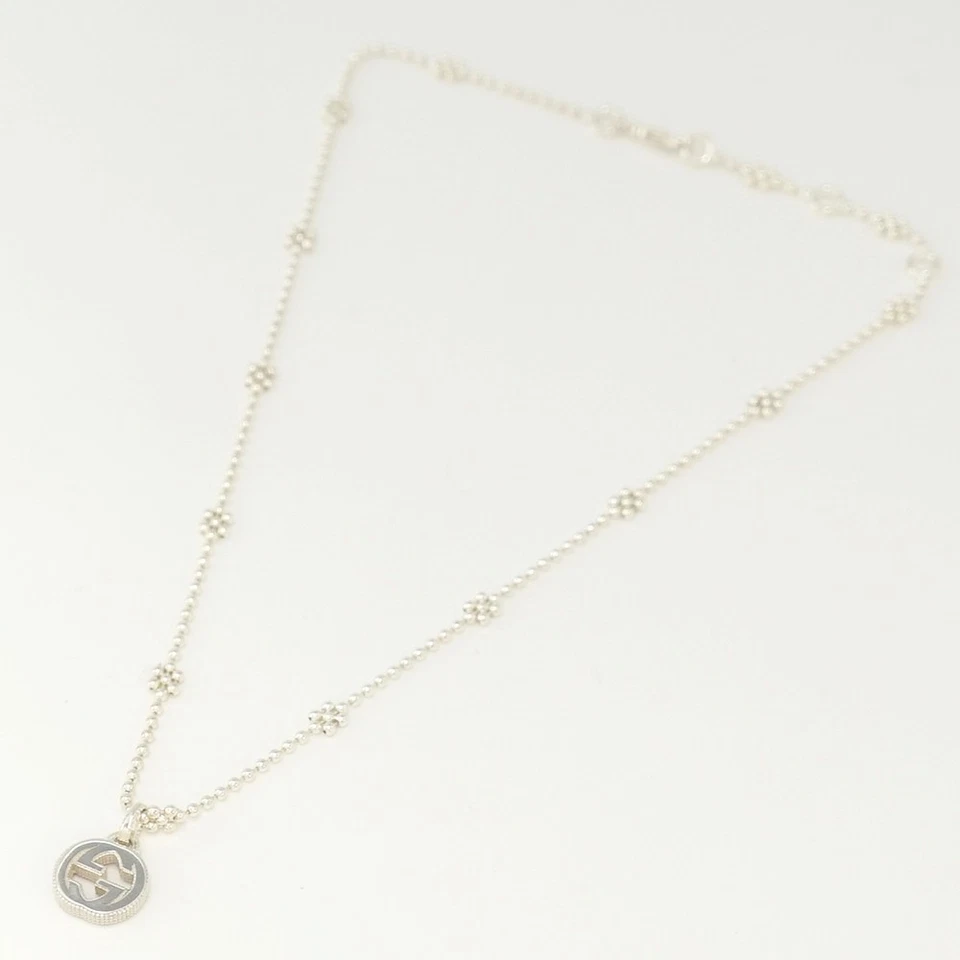 GUCCI Collar Enclavamiento G Motivo Flor 16" Plata 925 Auténtico con Caja #6213 Foto 4 de 4