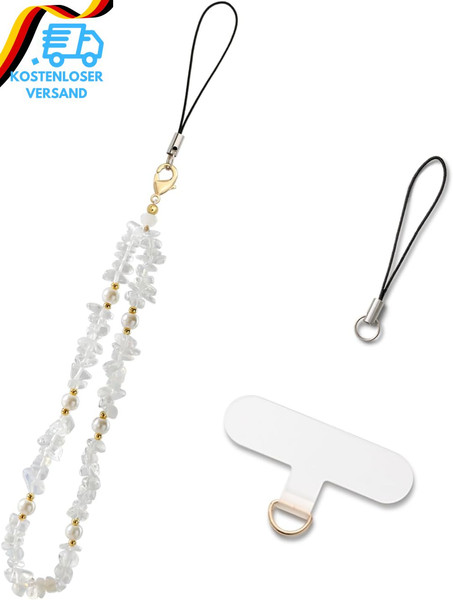 Handykette Kurz Weiß Perlen Handgelenk Handyschmuck Handyband Handschlaufe Unive-image