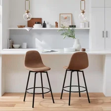 Adenmore Swivel Counter Stool with Brown Faux Leather Upholstery and Black Metal